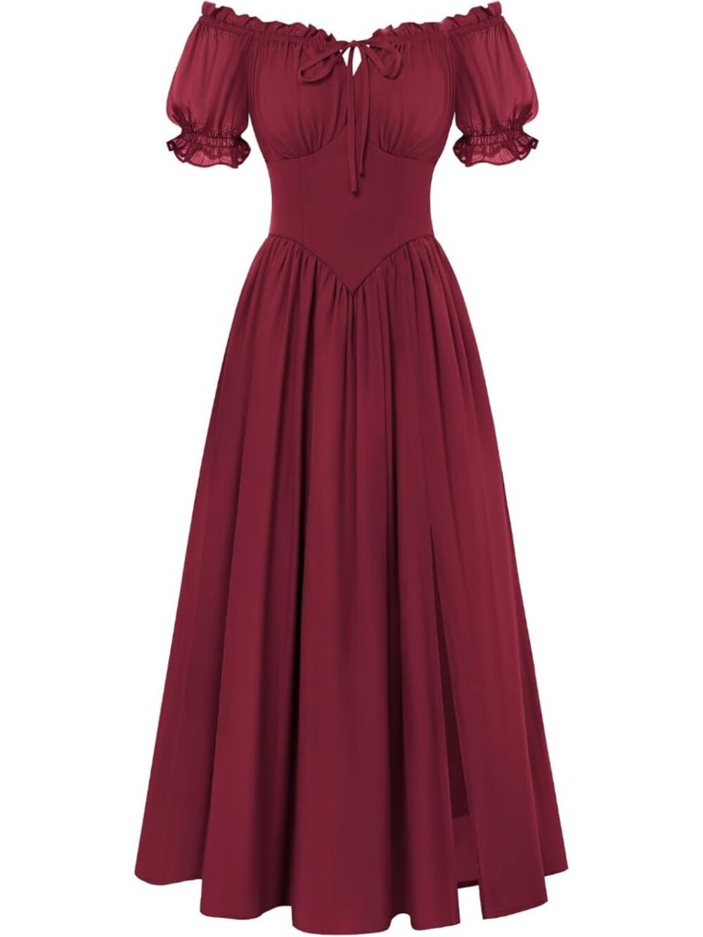 Women's Wine Red Short Sleeve Off Shoulder Imported With Pockets Costume Dress
